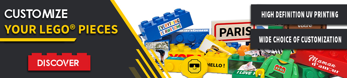 Personalize your Lego® pieces with our High Definition UV Printing and our wide choice of personalization.